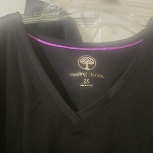 Healing Hands Women's Black V-Neck Scrubs And Pants - 2X